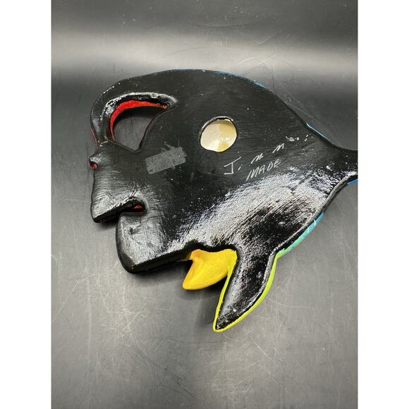 Mexican Hand Painted Ceramic Fish Wall Decor Signed J M M Folk Art 7 Inches - Picture 3 of 8